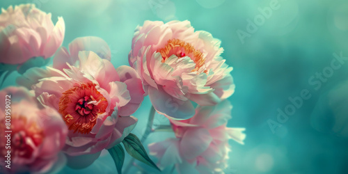 Wallpaper Mural A bouquet of pink flowers with a blue background Torontodigital.ca