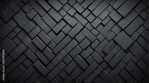 black bricks theme vintage striped diagonal lines and blocks pattern abstract background from Generative AI photo