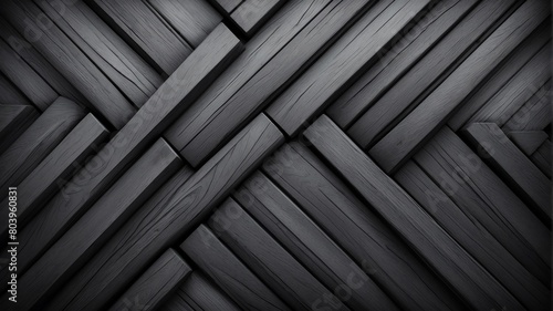 black wood theme vintage striped diagonal lines and blocks pattern abstract background from Generative AI photo