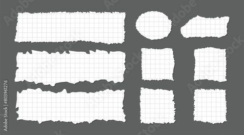 Rough paper edge set. Rectangle torn shape, border, piece sticker. Isolated grunge vector header illustration