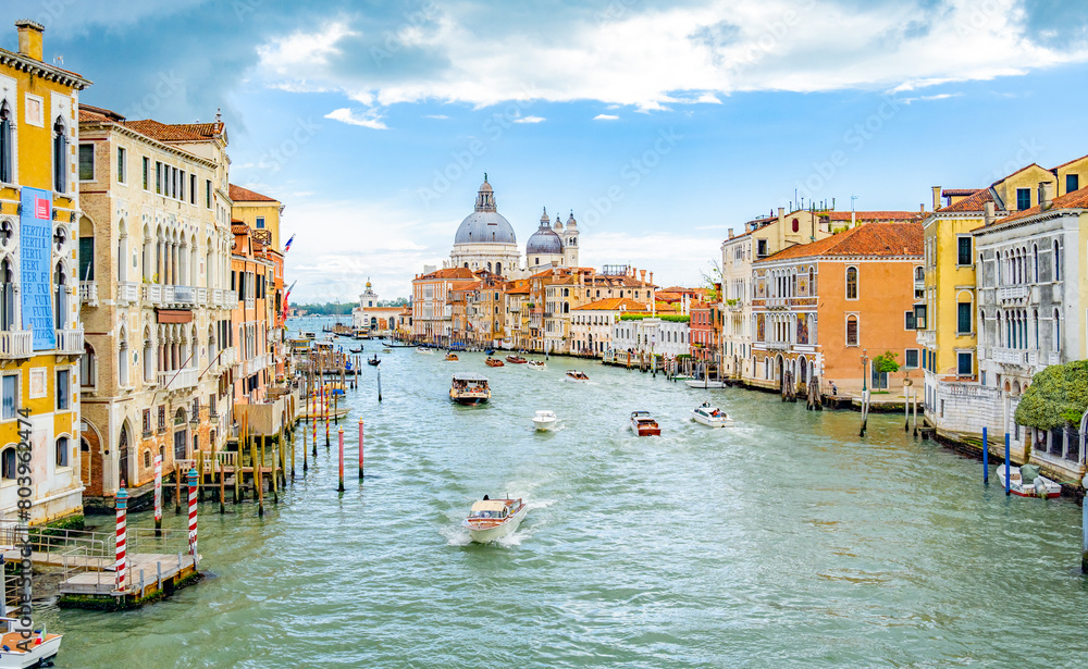 Obraz premium Grand Canal at day in Venice city in italy. Grand Canal and Basilica Santa Maria della Salute in Venice