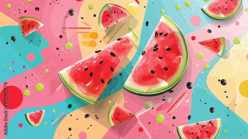 Sweet watermelon sticks on colorful background Vector