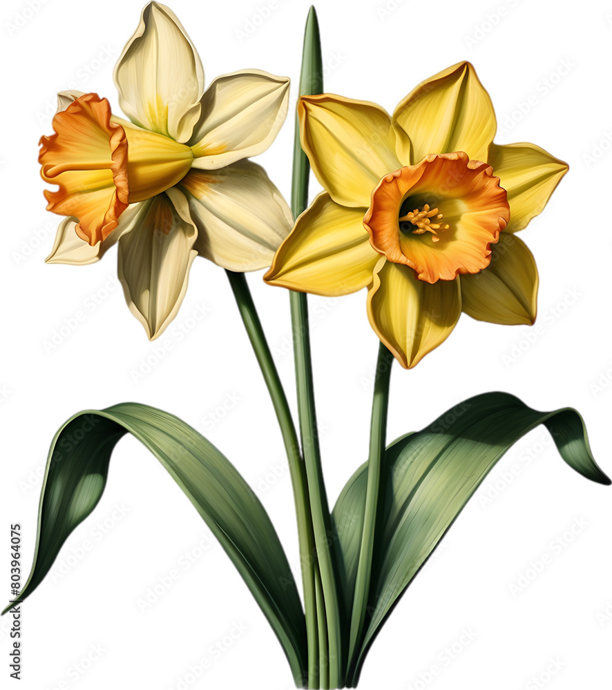 Fototapeta premium Vibrant flowers are rendered in the style of a vintage botanical illustration.