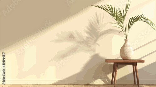 Table with vase near light wall in room Vector style