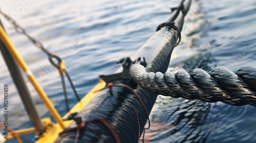 Intense close-up of a submarine power cable being installed to connect offshore energy sources to the mainland grid.  © Thanthara