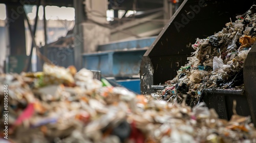 Close-up of waste being fed into an industrial incinerator, highlighting the conversion of municipal solid waste into energy. photo
