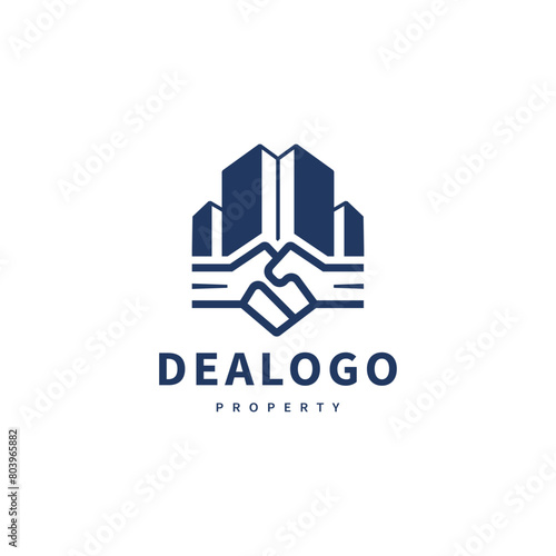 Real estate icon illustration with hand shake symbol for property deal logo design 2