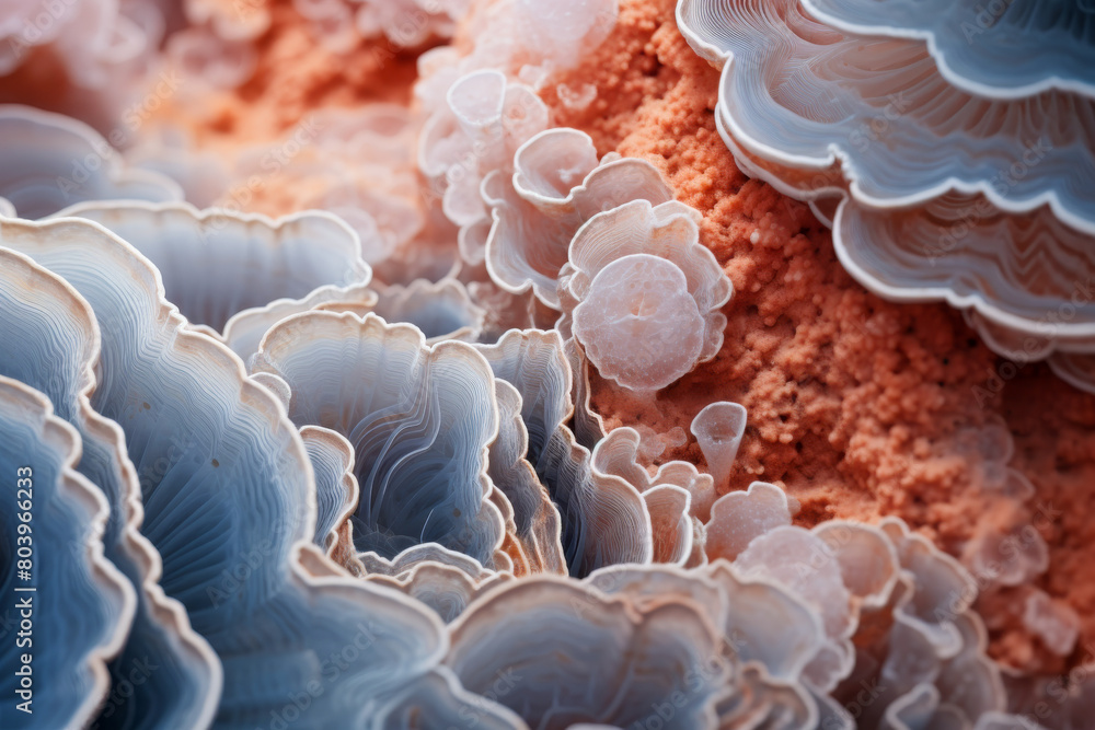 Obraz premium A close up of a large, multi colored mushroom with a blue and orange hue