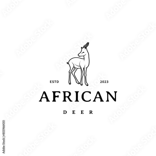 African deer line art vintage logo design illustration