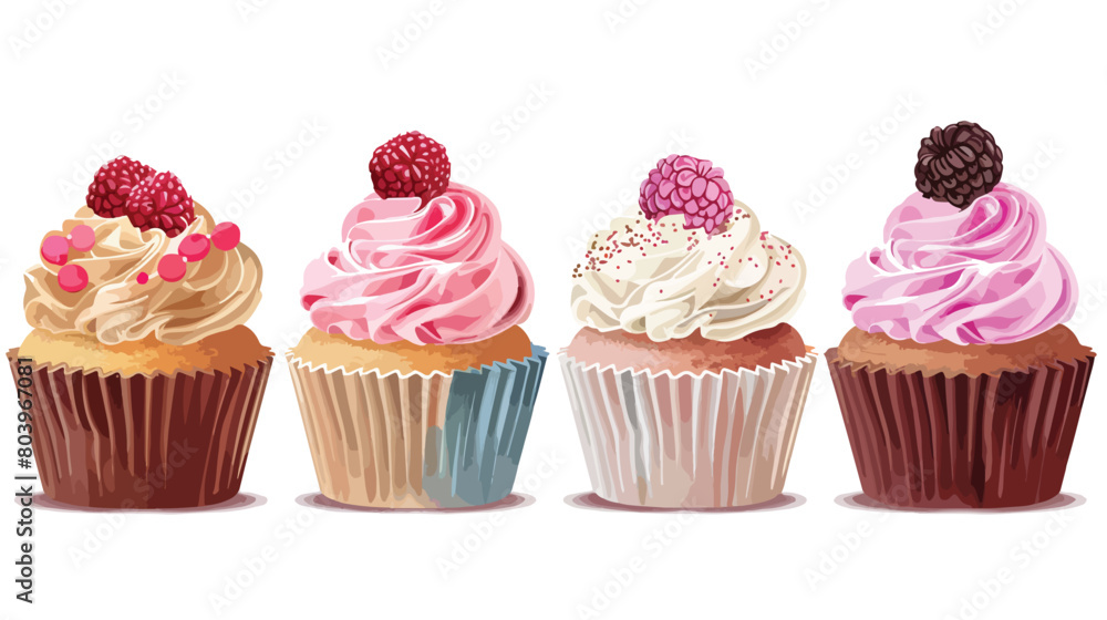 Tasty cupcakes with stylish toppers on white background