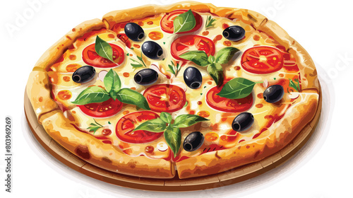 Tasty Italian pizza with olives on white background Vector