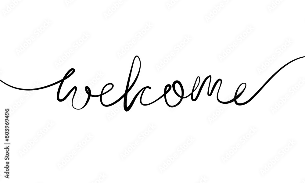 Welcome Hand Drawn Lettering. Modern Vector Calligraphy. Welcome Cute Phrase and Drawing. Ink Illustration Isolated Black Sketch on White. Hand Lettering Inscription for Modern Design.