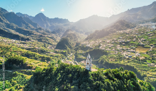 Valokuva Sunny day with aerial view of Capelinha de Nossa Senhora de Fatima, Sao Vicente,