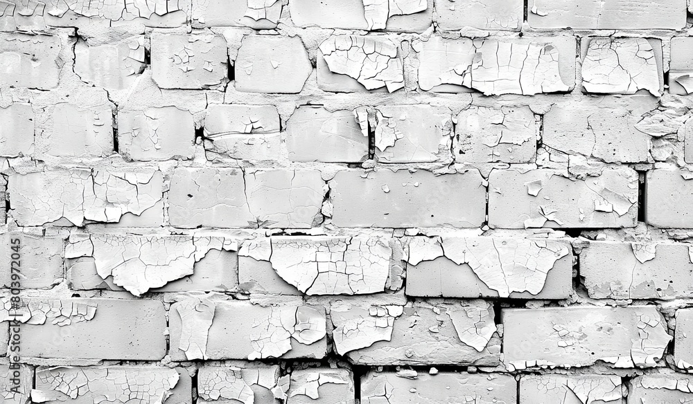 Old white peeling paint on brick wall texture Old white peeling paint on brick wall texture