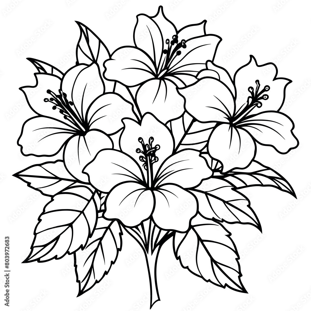 Hibiscus Flower Bouquet illustration coloring book page design, Hibiscus Flower Bouquet black and white line art drawing coloring book pages for children and adults Hibiscus Flower Bouquet illustration coloring book page design, Hibiscus Flower Bouquet black and white line art drawing coloring book pages for children and adults