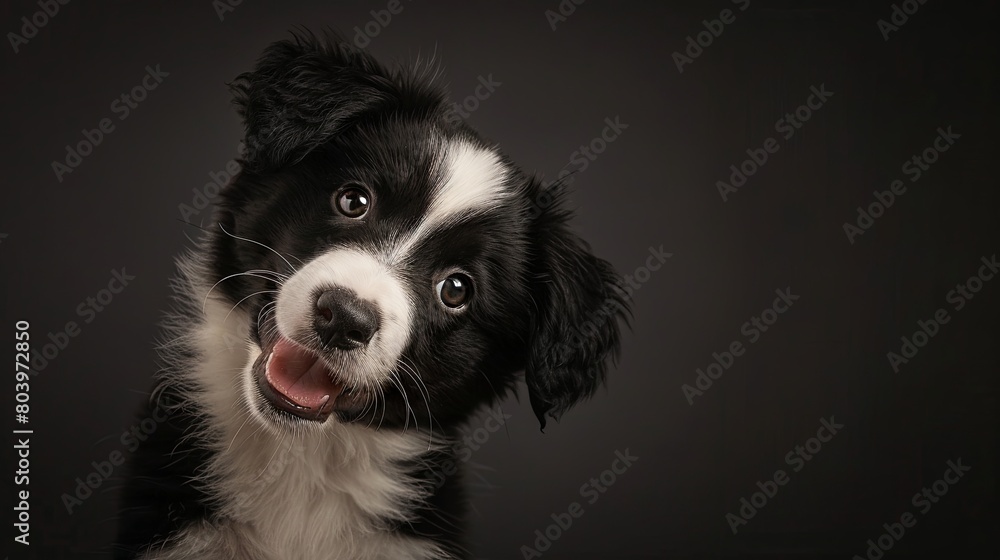 Adorable black and white puppy with a playful expression