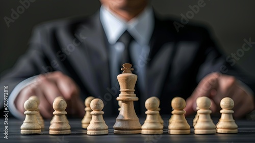 Strategic business leader playing chess in suit