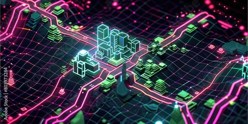 Neon Wireframe Wonderland: Augmented Reality Videogame Map