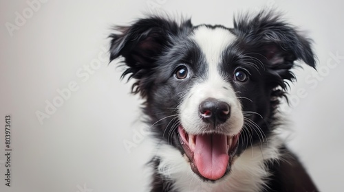 Joyful black and white border collie puppy with a playful expression © volga