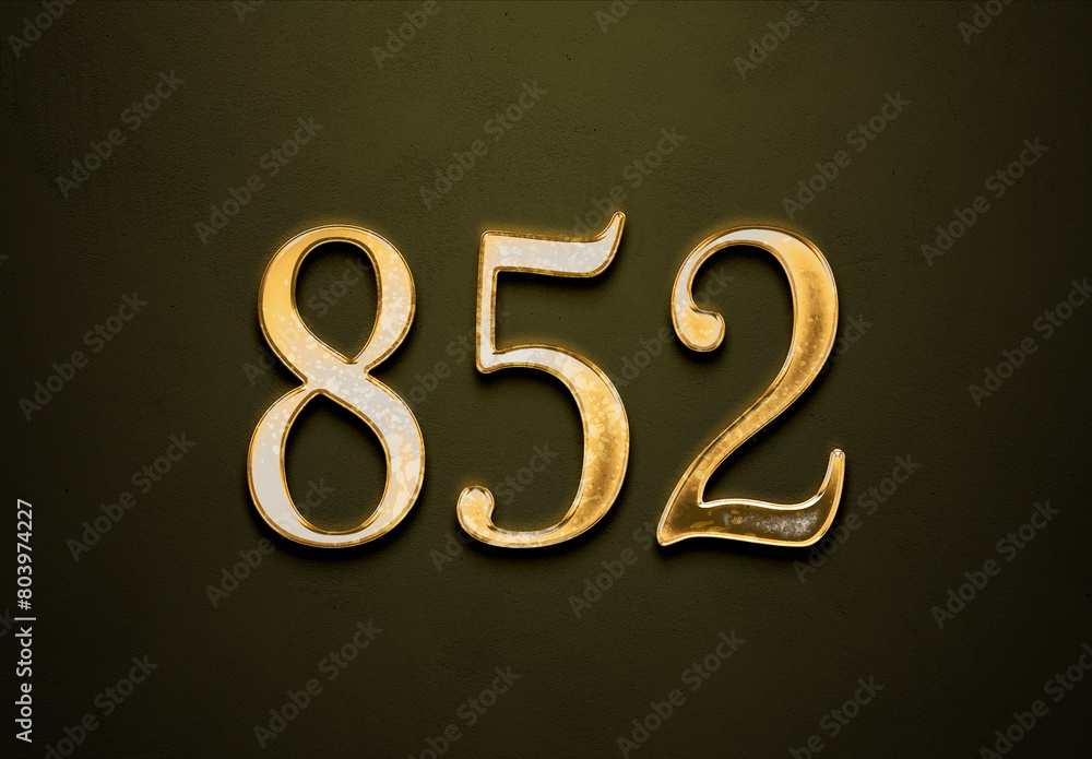 Old gold effect of 852 number with 3D glossy style Mockup. Old gold effect of 852 number with 3D glossy style Mockup.