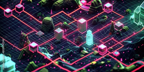 Neon Wireframe Wonderland: Augmented Reality Videogame Map