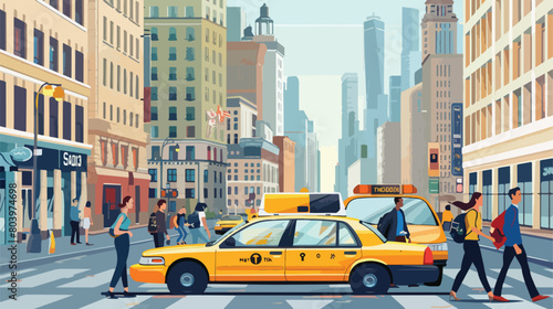 Tourist catching taxi on city street Vector style vector © Noman