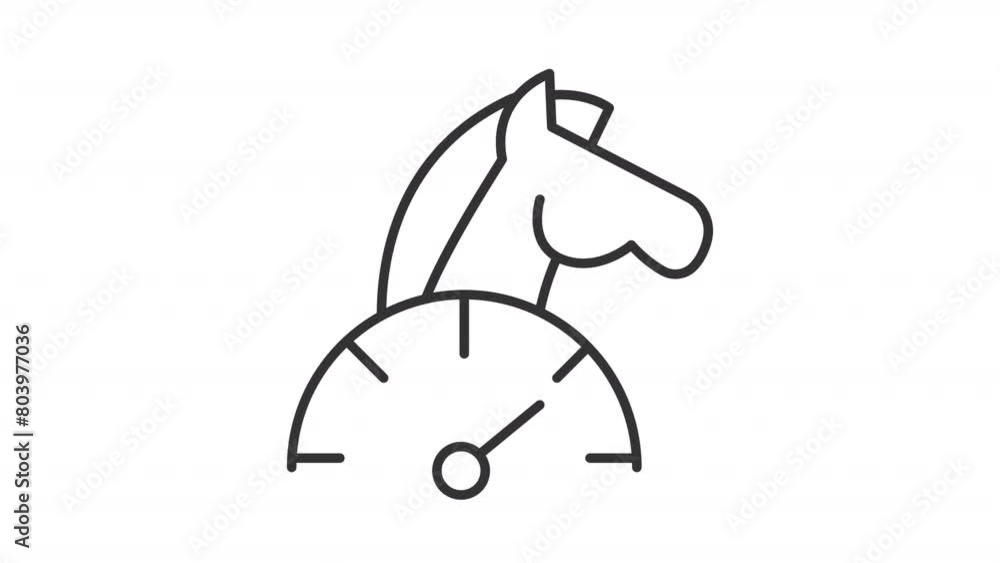 Horsepower line animation. Animated horse and speedometer icon. Power measurement. Vehicle