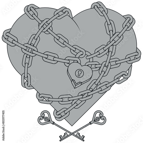 Heart wrapped with chains and padlock