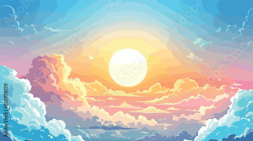 View of beautiful sky with clouds and sun Vector style © Noman