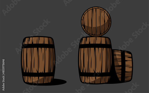 Wooden barrel vector filled with beer or alcohol of some sort. Could be used as objects in bar designs or games or posters related to country theme. Wood cask for pubs and tavern.