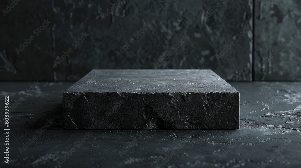 A sleek black slate board on a dark textured surface A sleek black slate board on a dark textured surface