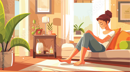 Woman doing pedicure at home Vector style vector 