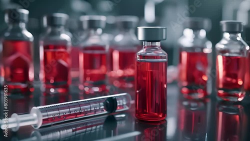 Disposable medical syringe and glass vials of medicines serum for injection. An serum ampoule and medical vials syringe