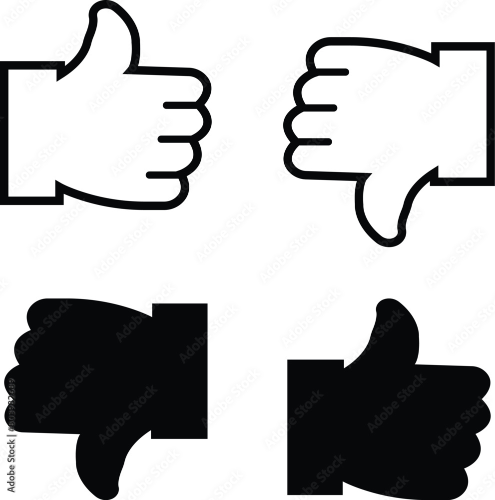 Obraz premium thumb up icon set like and dislike icons on white black background isolated on white