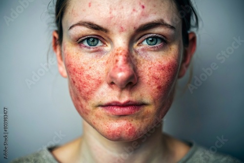 Rosacea or Eczema Management: A portrait of a person managing skin conditions like rosacea or eczema with specialized skincare routines and medical treatments prescribed by healthcare professionals.
 photo