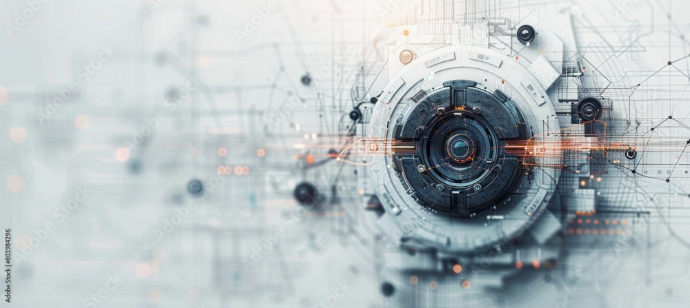 Obraz premium Futuristic gear symbol technology background. Engineering industry machine. Generative AI technology.