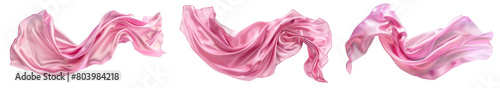 Pink long silk or satin fabric floating in the air, transparent or isolated on white background
