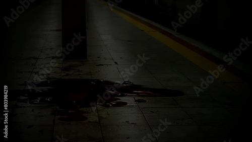 Eerie Subway: Blood-Stained Floor in Spooky Atmosphere