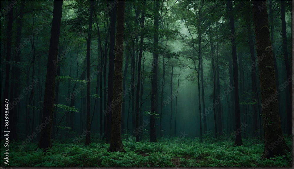 A deep, forest green canvas that sets the stage for a mysterious and enchanting scene, Generative AI