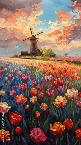 tulip field and windmill