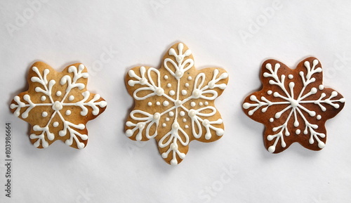 Gingerbread cookies on a white background. Insolated cookies. New Year's Concept. Top View © Valeriia Zub