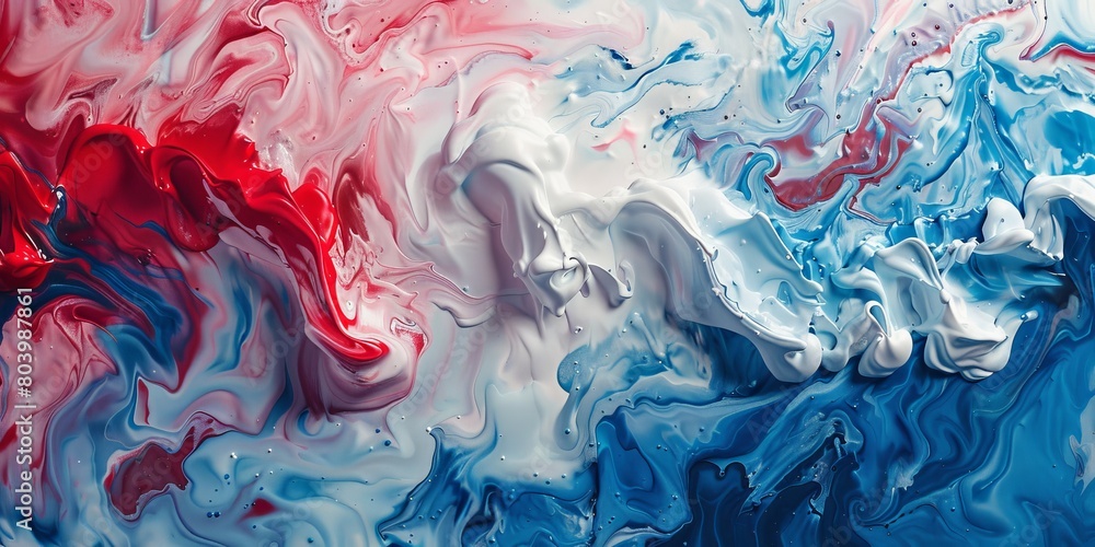 Obraz premium mix of red white blue color paints with forming abstract patterns against blue background