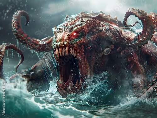 Fearsome Sea Creature Emerges from the Oceanic Abyss in Haunting Depiction photo