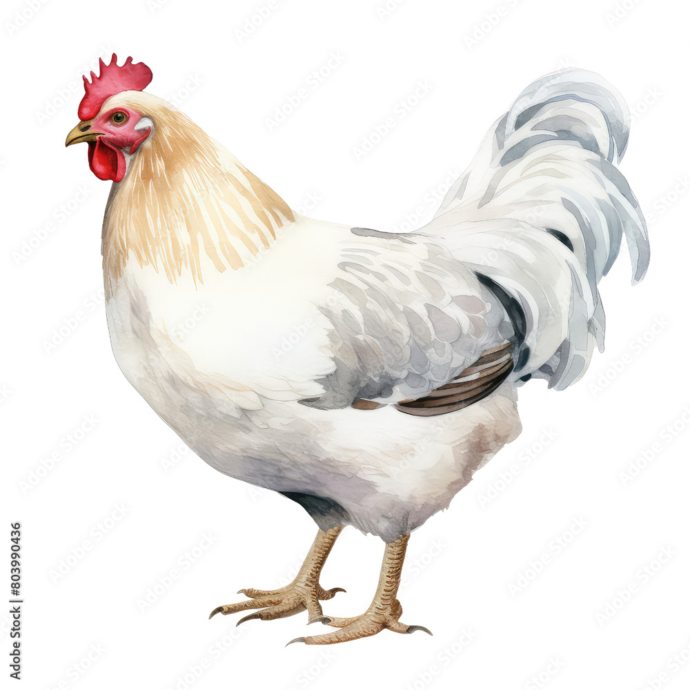 Fototapeta premium AI-Generated Watercolor Chicken Clip Art Illustration. Isolated elements on a white background.
