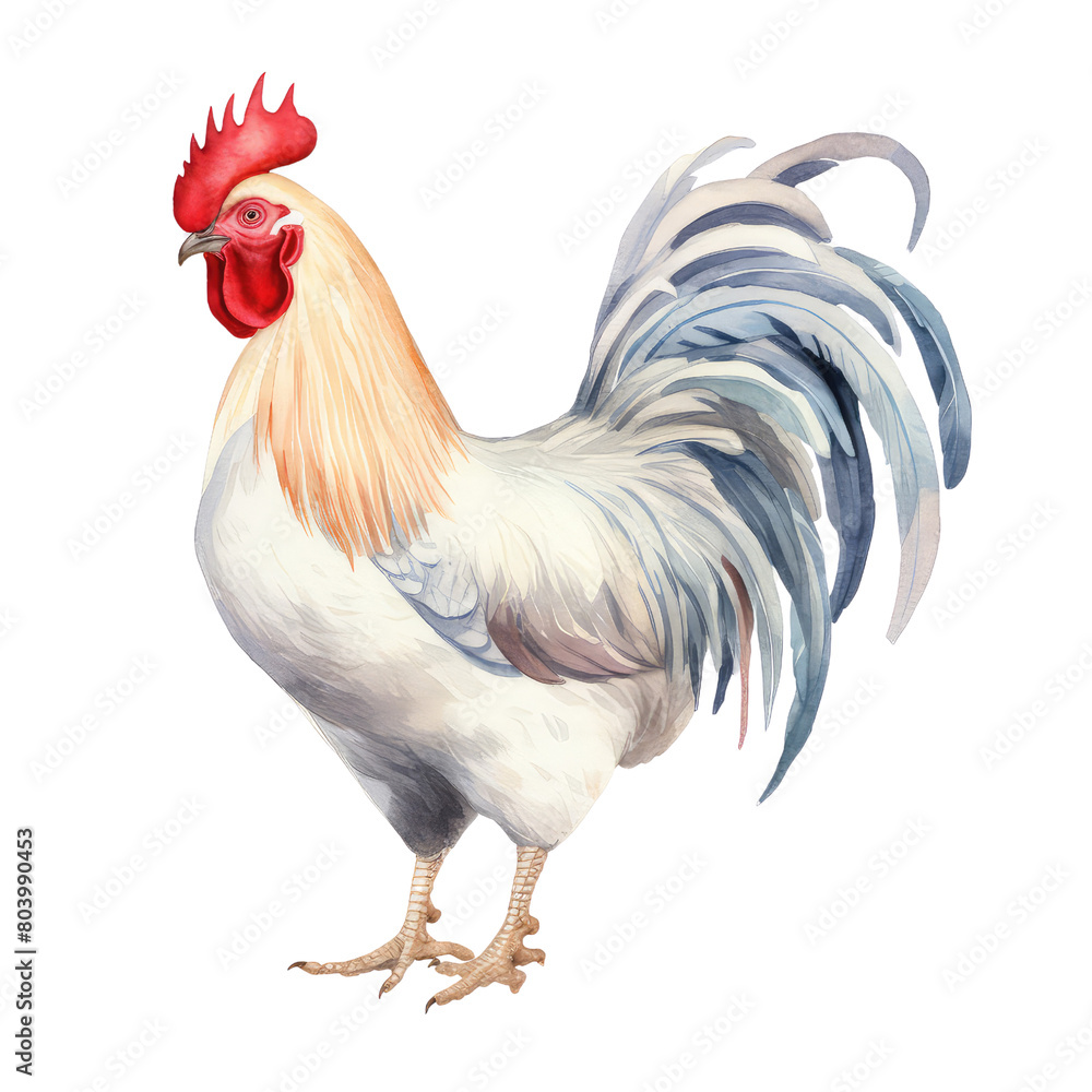 Fototapeta premium AI-Generated Watercolor Chicken Clip Art Illustration. Isolated elements on a white background.
