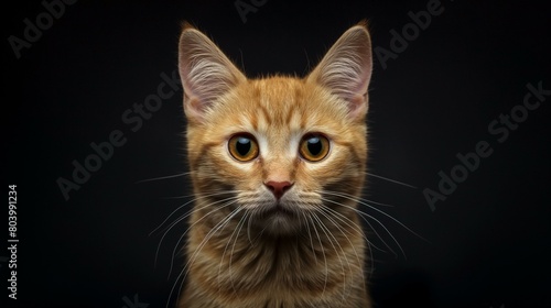 Intense Yellow-Eyed Orange Cat Staring Directly at the Camera on a Dark Background