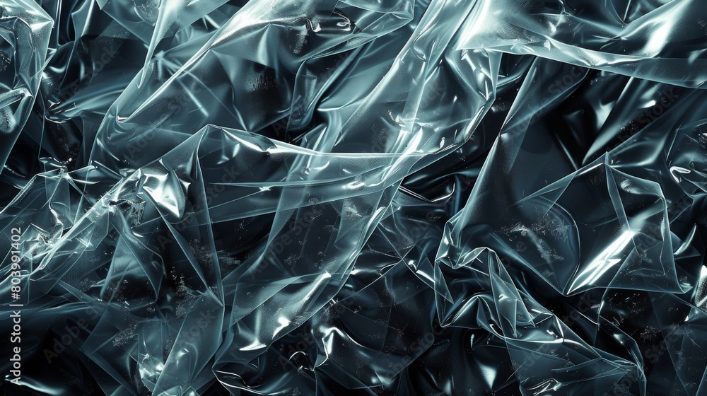 Realistic crumpled plastic texture with a monochromatic blue overlay, ideal for backgrounds or design elements Realistic crumpled plastic texture with a monochromatic blue overlay, ideal for backgrounds or design elements