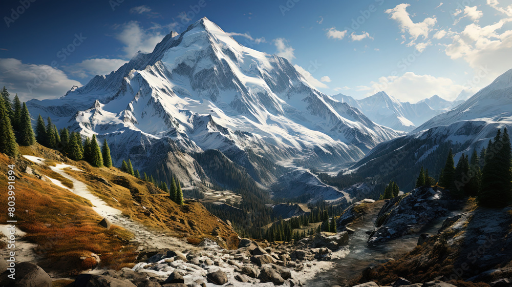 Obraz premium A Magnificent Snowy Mountain Landscape Background