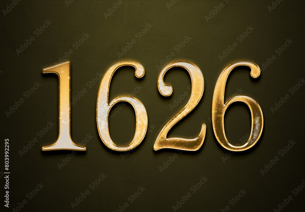 Old gold effect of 1626 number with 3D glossy style Mockup. Old gold effect of 1626 number with 3D glossy style Mockup.
