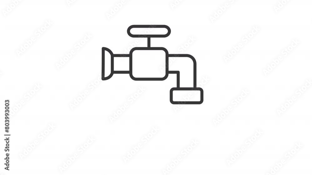 Tap water line animation. Faucet animated icon. Valve rotating, waterdrop falling. Household networks. Black illustration on white background. HD video with alpha channel. Motion graphic Tap water line animation. Faucet animated icon. Valve rotating, waterdrop falling. Household networks. Black illustration on white background. HD video with alpha channel. Motion graphic